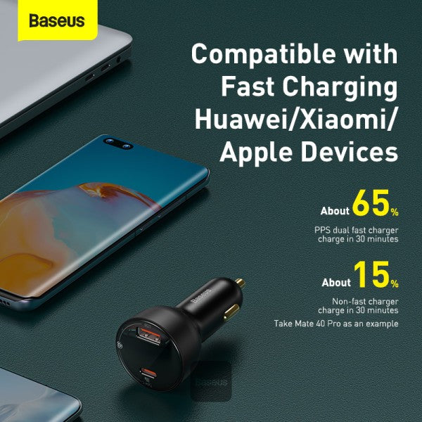 Baseus 100W USB + Type-C / USB-C Digital Display PPS Car Fast Charging 6(Black)