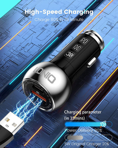 LDNIO 38W PD + QC3.0 Fast Car Charger with Lightning Cable