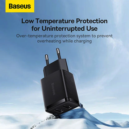 BASEUS 2U 10.5W Compact Charger Portable Mini Wall Charger Block with Dual USB Ports (CN Plug) - Black