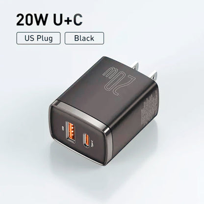 Baseus 20W Compact Quick Charger U+C Dual Port - Black