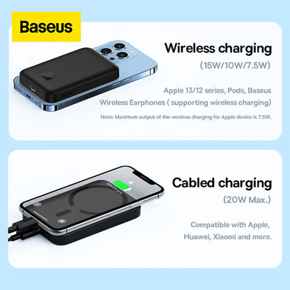 Baseus Magnetic Wireless Charging Power bank 6000mAh 20W Black cabled charging and wireless