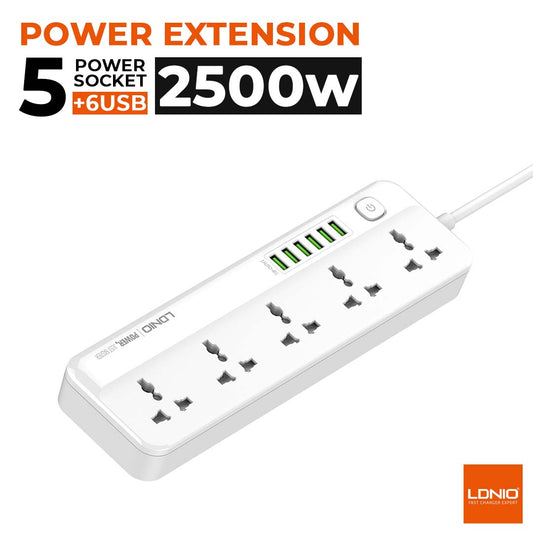 LDNIO SC5614 2500W Extension With 5 Power Sockets and 6 USB Ports