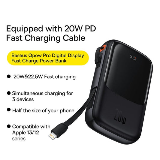 Baseus Qpow Pro Digital Display Fast Charge Power Bank 10000mAh 20W  iP Edition Black