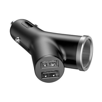 Baseus Y Type Car Charger with 2x USB and Extended Cigarette Lighter Port 3.4A black