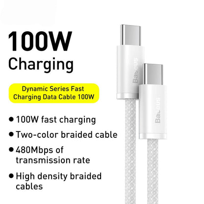 Baseus CALD000302 Dynamic Series 100W USB-C / Type-C to USB-C / Type-C Fast Charging Data Cable, Cable Length:2m(White)