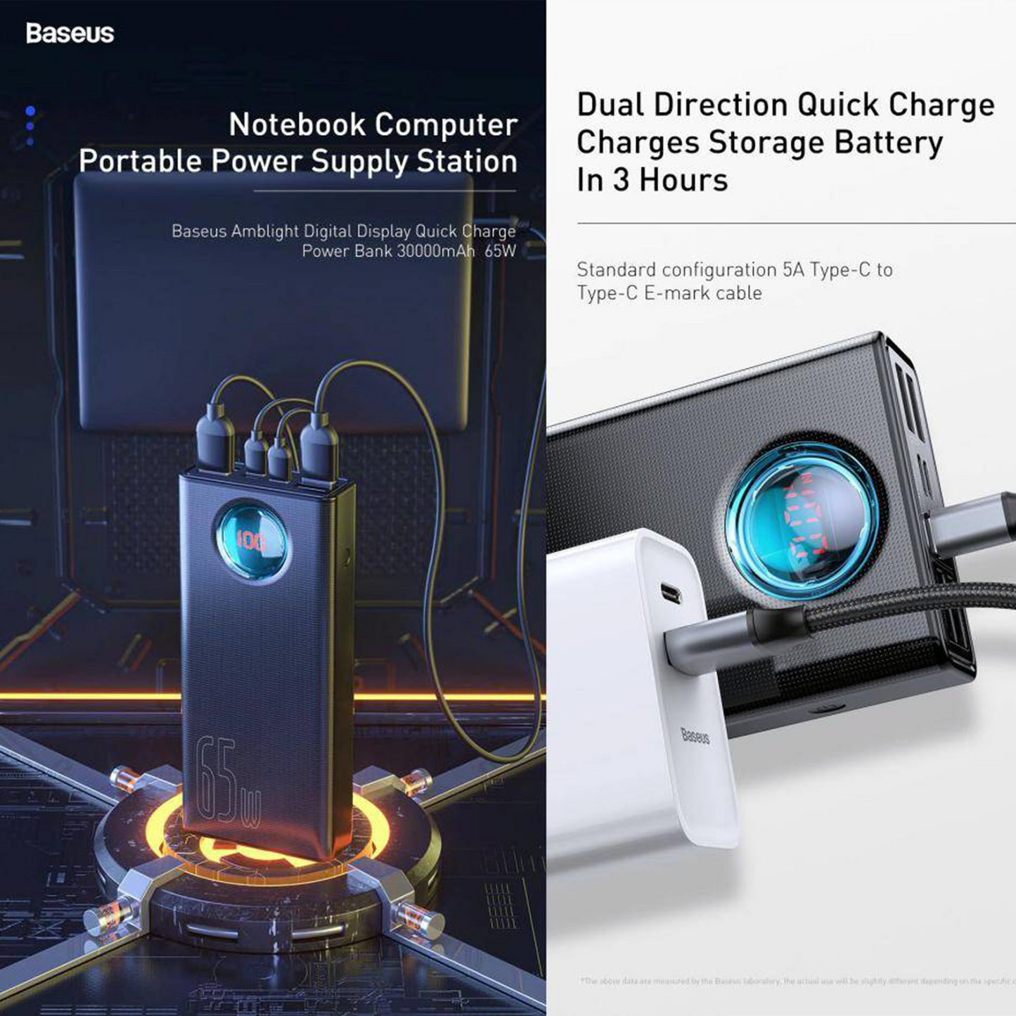 Baseus 30000mAh PowerBank, 65W Quick Charge with Amblight Digital Display
